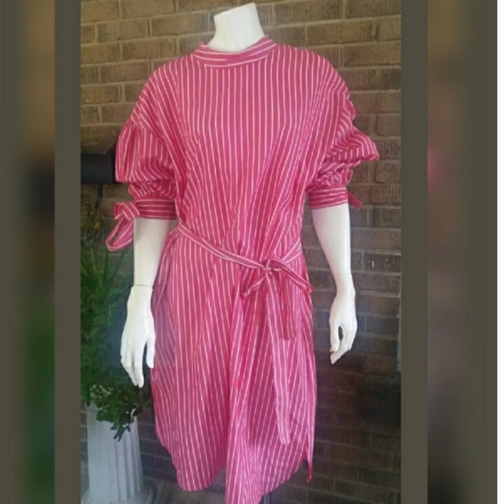White/ Pink striped shirt dress. Size S